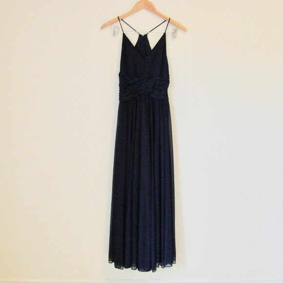 David's Bridal Bridesmaid Dress Marine Navy Blue Ruched Prom Wedding Size 0 Zero - Picture 5 of 16